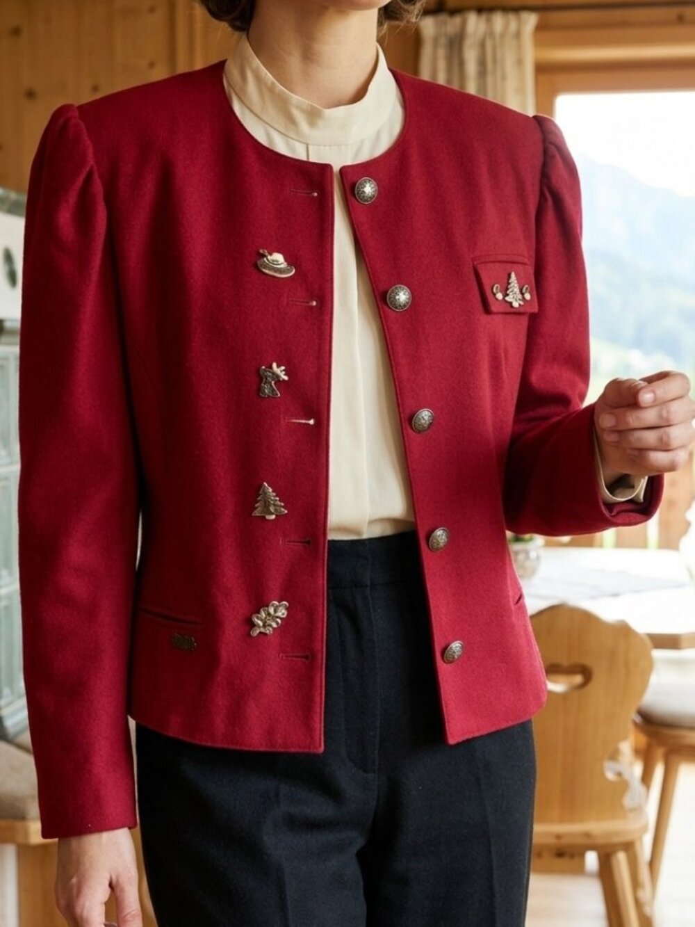 M&G Vintage 80s West German Red Wool Trachten Jacket - Rare Forest Charms - Picture 15 of 15